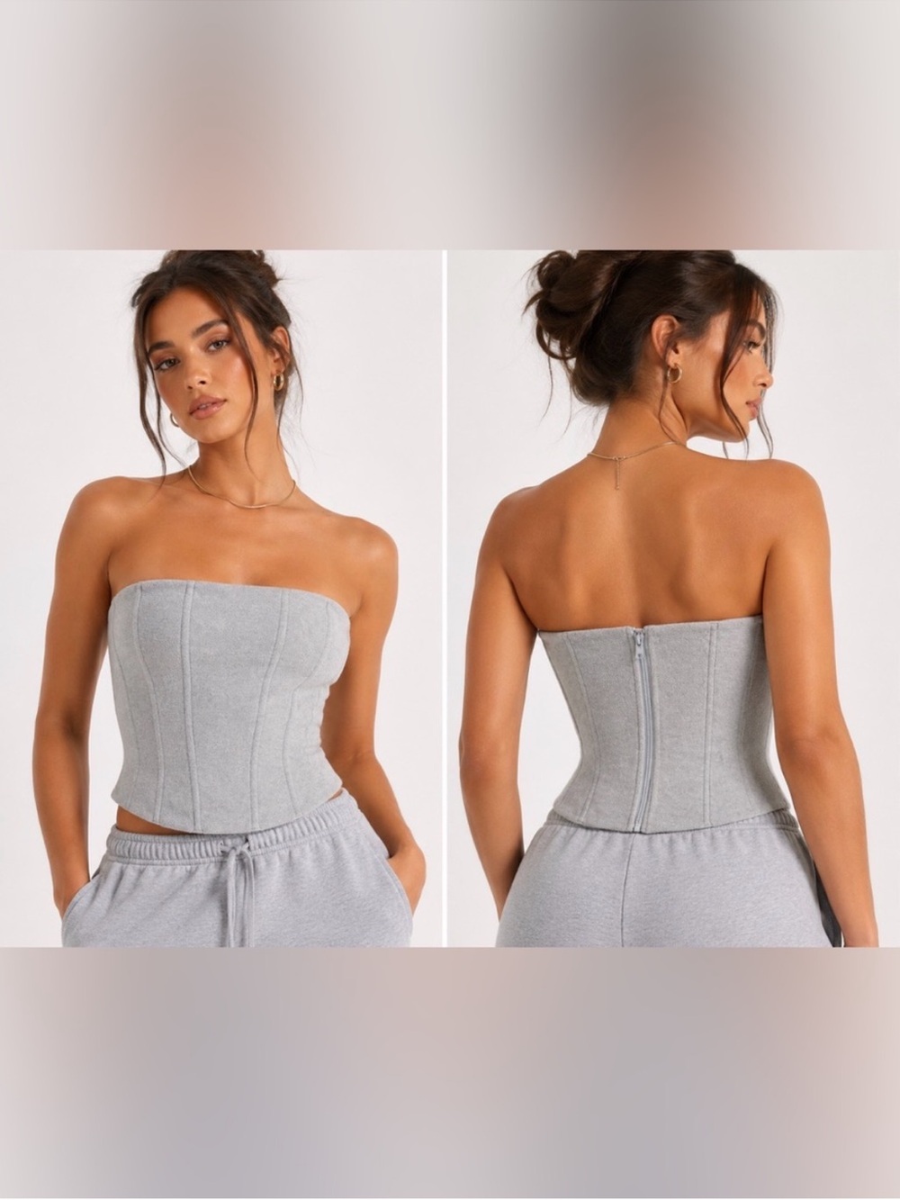 SKIMS Fleece Corset Light Heather Grey Strapless Zip Back size XS